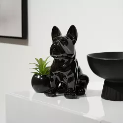 Figura decorativa a forma di bulldog in gress porcellanato nero lucido