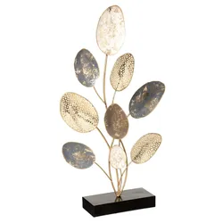 Figura decorativa 53h cm foglie in metallo oro e grigio