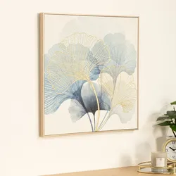 Decorazione da parete 58x58h cm in tessuto blu e oro con cornice