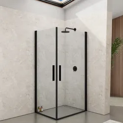 Box doccia 100x80 cm doppio battente con vetro temperato trasparente e profilo nero opaco 195h - Nilo