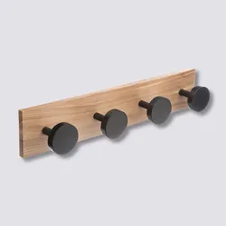 Appendiabiti a muro in legno di pino naturale con 4 ganci nero