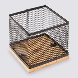 Organizer da scrivania 10x10 cm in metallo nero e bambù naturale - Smartlab