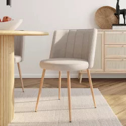 Sedia in tessuto tortora chiaro con gambe effetto legno - Nihal