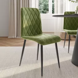 Sedia in velluto trapuntato verde con gambe nere - Zilch
