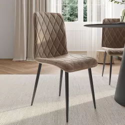 Sedia in velluto trapuntato tortora con gambe nere - Zilch
