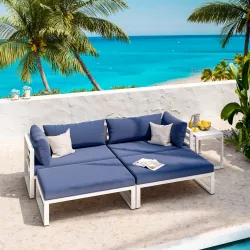 Set relax da giardino in alluminio bianco con cuscini blu - Gioza