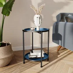 Tavolino pieghevole 37 cm con due ripiani in metallo blu notte - Kivi