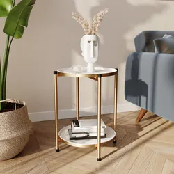 Tavolino pieghevole 37 cm con due ripiani in metallo oro - Kivi