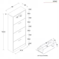 Scarpiera 60x24x152 cm 4 ripiani in legno rovere - Sonic