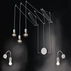 Set lampada a sospensione a 3 luci e 2 applique con 12 deviatori inclusi in metallo bianco