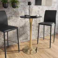 Tavolo alto rotondo 60 cm in legno nero e oro - Tulipano Plus