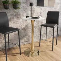 Tavolo alto rotondo 60 cm in legno bianco e oro - Tulipano Plus