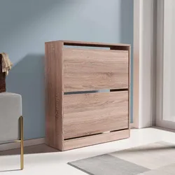 Scarpiera 73x84h cm in legno color rovere con 2 ante a ribalta - Primado