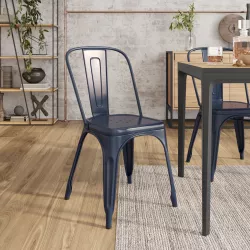 Sedia impilabile stile industrial in metallo blu notte - Farley