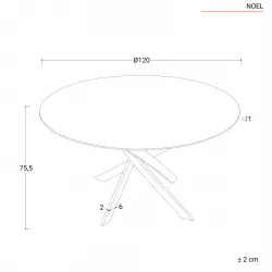 Tavolo da pranzo rotondo 120 cm piano in vetro effetto marmo nero 10 mm e  gambe