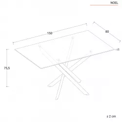 Tavolo 160x90 cm piano in vetro trasparente 10 mm e gambe incrociate nere -  Noel