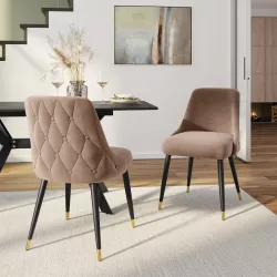 Set 2 sedie in tessuto sabbia con gambe nere e oro - Genny
