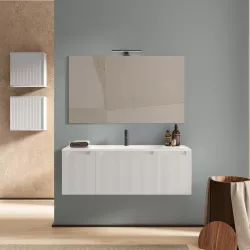 Mobile da bagno 120 cm bianco opaco cannettato con specchio - Konai