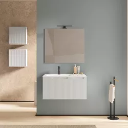 Mobile da bagno 80 cm bianco opaco cannettato con specchio - Konai