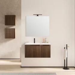 Mobile da bagno 80 cm rovere wenge cannettato con specchio - Konai