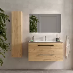 Mobile bagno sospeso 100 cm rovere africa con specchio - Maylin