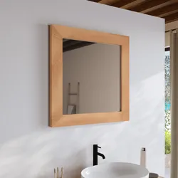 Specchio 70x70 cm con cornice in teak naturale