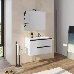 Mobiletto Megan 80x60x30 Cm - Bianco Con Maniglie Nere, Con Ripiani, Per Cucina O Ufficio - Foto 2