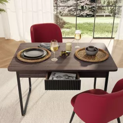 Tavolo da pranzo 120x80 cm in legno cannettato noce e nero - Sven