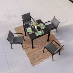 Set pranzo tavolo 90x90 cm e 4 sedie con braccioli tondi in alluminio e  textilene antracite 