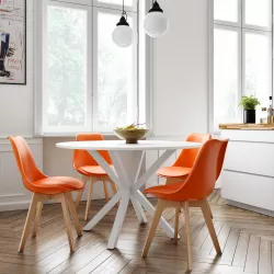 Set 4 sedie scandi arancioni gambe in legno con cuscino - Alborg Plus