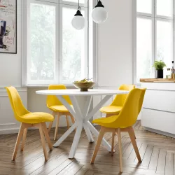 Set 4 sedie scandi gialle gambe in legno con cuscino - Alborg Plus