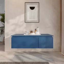 Cassettone da bagno sospeso 100 cm blu opaco - Alterego