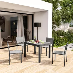 Set pranzo tavolo 105/210x77  cm e 4 sedie in alluminio e textilene antracite - Carioca