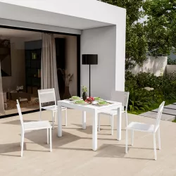 Set pranzo tavolo 105/210x77  cm e 4 sedie in alluminio e textilene bianco - Carioca