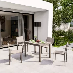 Set pranzo tavolo 105/210x77  cm e 4 sedie in alluminio e textilene tortora - Carioca