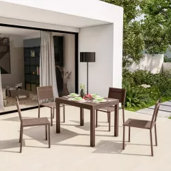 Set pranzo tavolo 105/210x77 cm e 4 sedie in alluminio e textilene marrone - Carioca