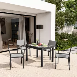 Set pranzo tavolo 105/210x77  cm e 4 sedie con braccioli in textilene antracite - Carioca