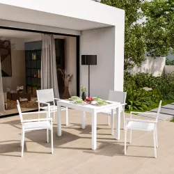 Set pranzo tavolo 105/210x77  cm e 4 sedie con braccioli in textilene bianco - Carioca