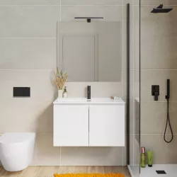 Mobile bagno sospeso 80 cm con doppia anta bianco lucido - Compact