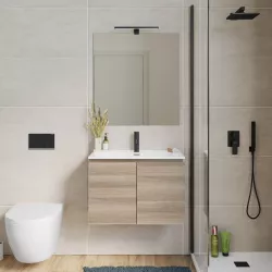 Mobile bagno sospeso 70 cm con doppia anta rovere chiaro - Compact