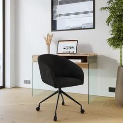 Poltrona da ufficio girevole in tessuto a coste nero con base in metallo nero - Jumper