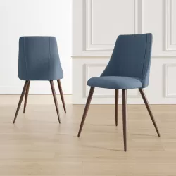 Set 2 sedie in tessuto blu navy con gambe in metallo effetto legno - Iupak