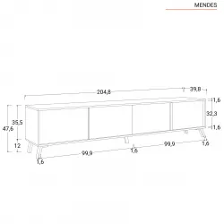 Mobile porta tv 205 cm con quattro ante in legno nero frassinato - Mendes