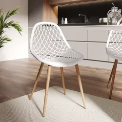 Sedia in polipropilene bianco con gambe in metallo effetto legno - Timeles