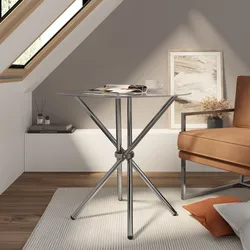 Tavolo rotondo 80 cm con piano in vetro e gambe cromo - Tarble