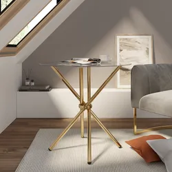 Tavolo 80 cm con piano in vetro e gambe oro - Tarble