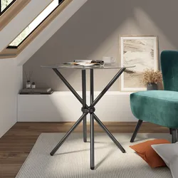 Tavolo rotondo 80 cm con piano in vetro e gambe nere - Tarble