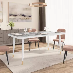 Tavolo da pranzo 180x90 cm piano in ceramica grigio e gambe bianche - Amilcare