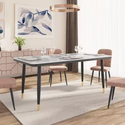 Tavolo da pranzo 180x90 cm piano in ceramica grigio e gambe nere - Amilcare