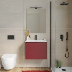 Mobile bagno sospeso 60 cm con doppia anta rosso brik - Compact